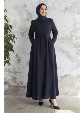 Navy Blue - Cuban Collar - Abaya